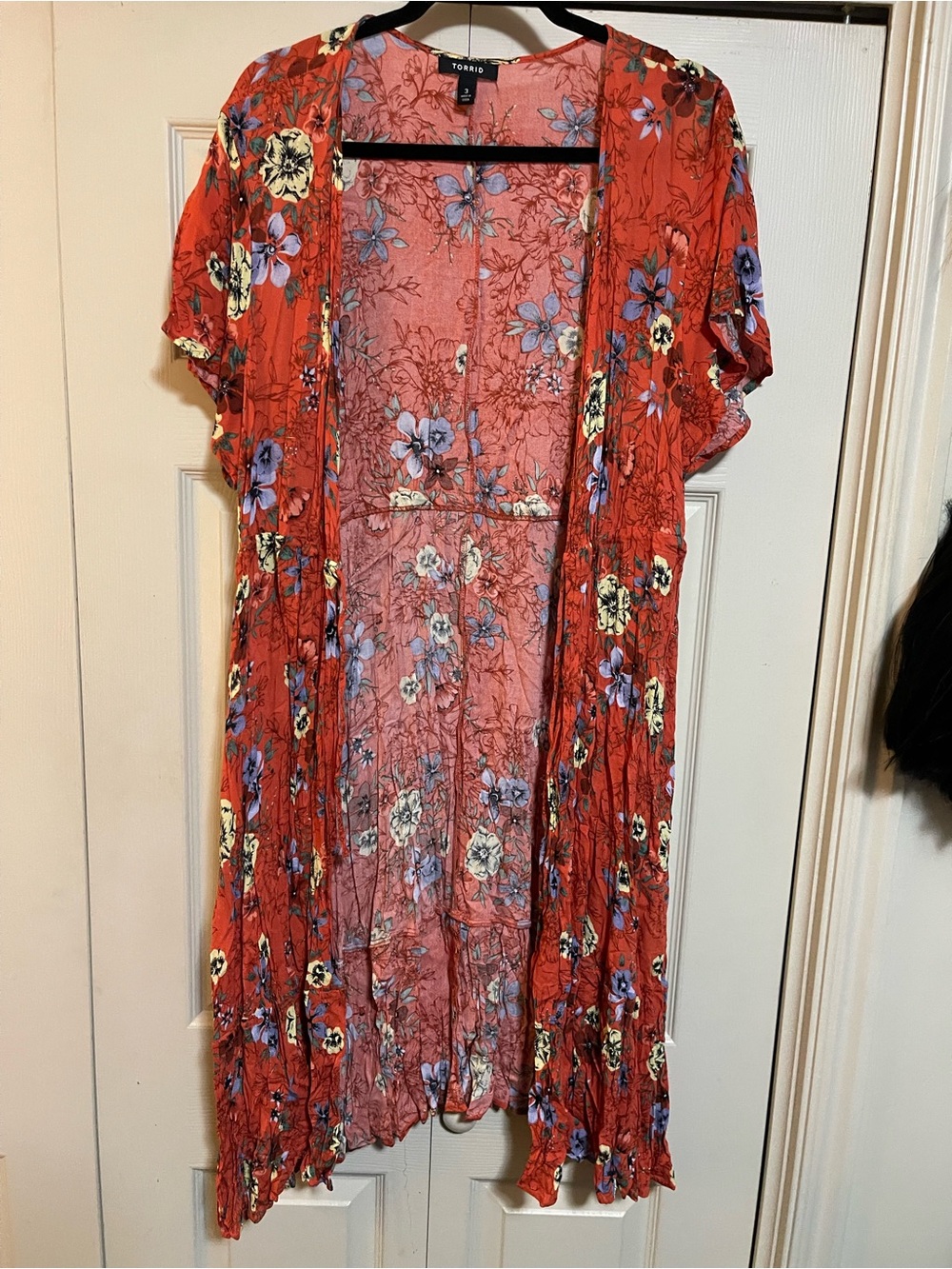 torrid Coral-Red Floral Open Kimono